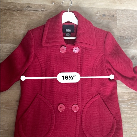 Mossimo Peacoat Red Wool Blend Double Breasted‎ Peacoat Waist Coat Size Medium - Picture 5 of 7